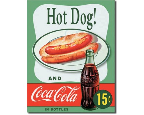 Enseigne Coca-Cola en métal / Hot dog & Coke